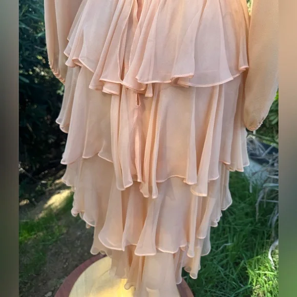 Vintage 1970s Oscar de la Renta apricot silk ruffle dress - Picture 6 of 10